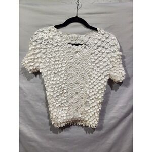 Y2K Cream/White‎ Popcorn Shirt W Short Sleeves Stretch For One Size Fits All